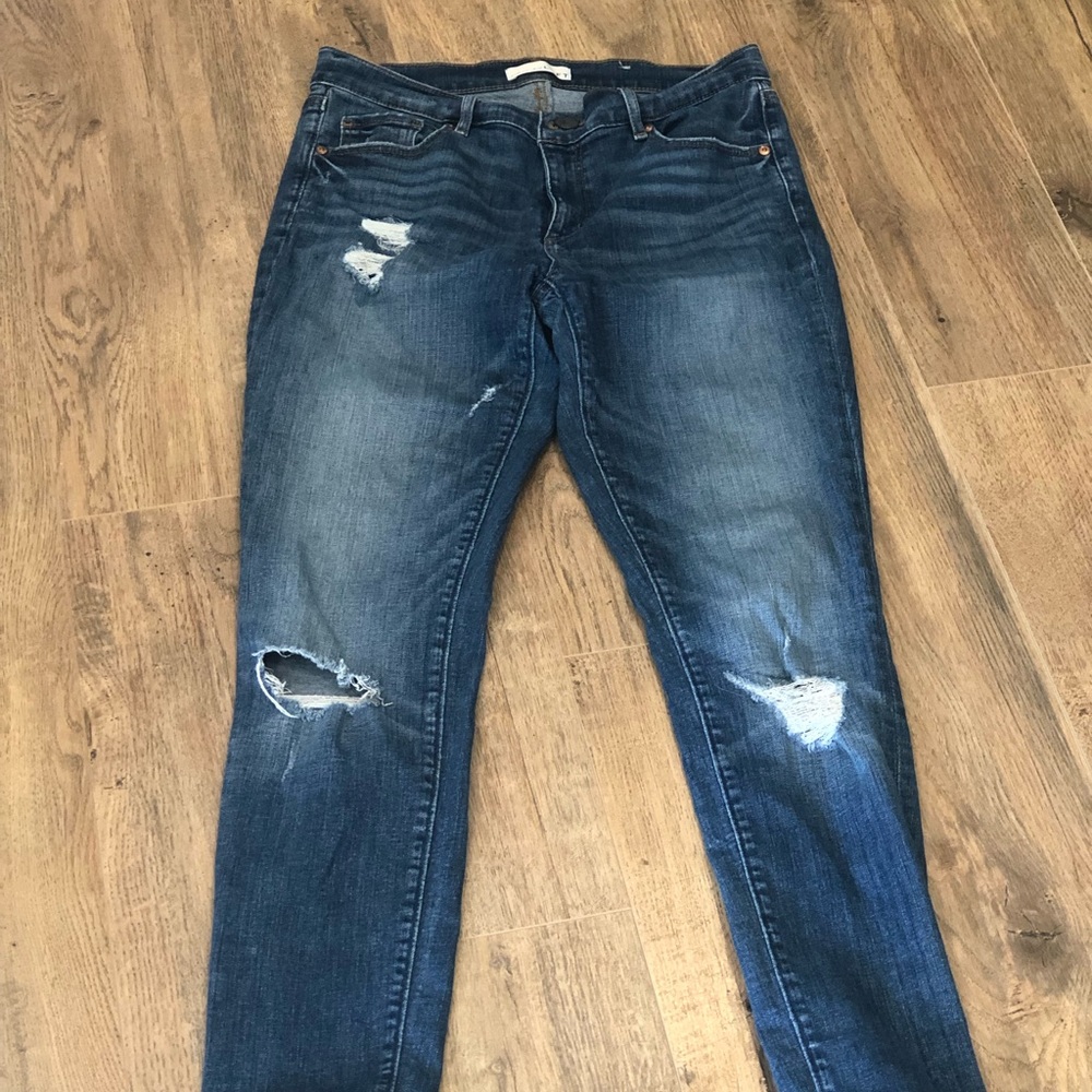 Loft Skinny Modern Distressed Jeans Sz 8 Distressed Stretch Jeans Medium Blue